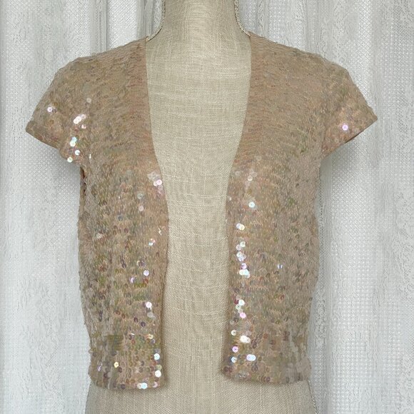 Robert Rodriguez Sequin Bolero Large Pink Cashmere Silk Capelet Crop Shrug Top - Picture 2 of 9